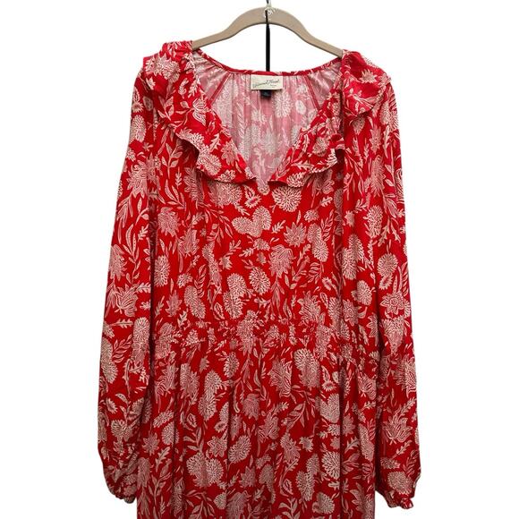 Universal Thread Midi Dress XXL Red Floral Long Balloon Sleeves Ruffle Boho - Picture 12 of 16
